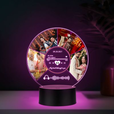 Personalized Photo & Spotify Plaque LED Lamp with Music Player Display, Custom Photo Collage Night Light, Scannable Code Gift for Birthday, Valentines, Anniversary Multicolored Light